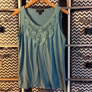 August Silk Blue Green Crochet Sleeveless Tank Top